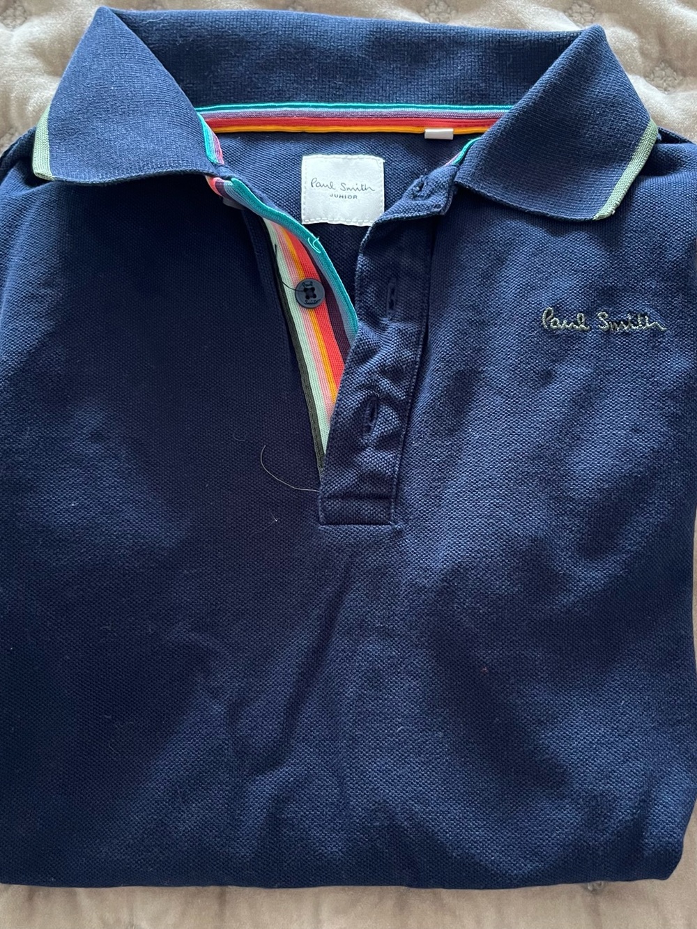 Paul Smith Navy Polo with Colorful Trim at Collar